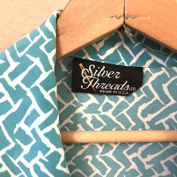 Silver Threads Windbreaker Jacket: Vintage 70s Lightweight Zippered Turquoise L - Picture 3 of 10